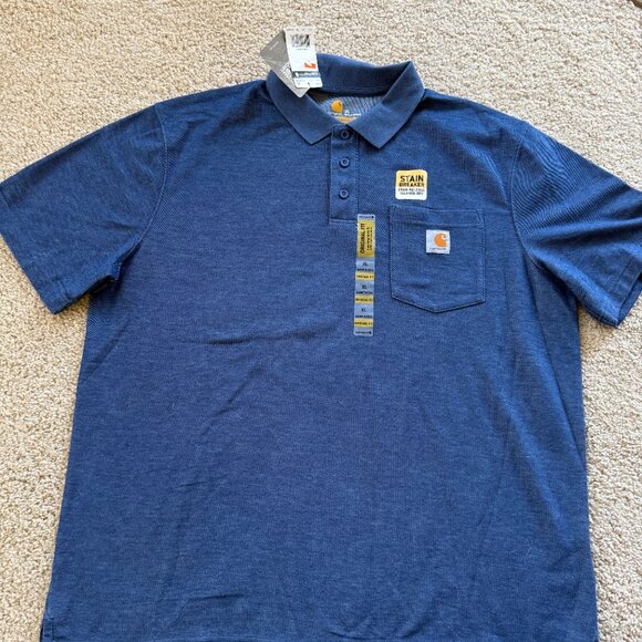 Mens CARHARTT POLO shirt NEW w/tags XL Regular Short Sleeve BLUE - Picture 1 of 7